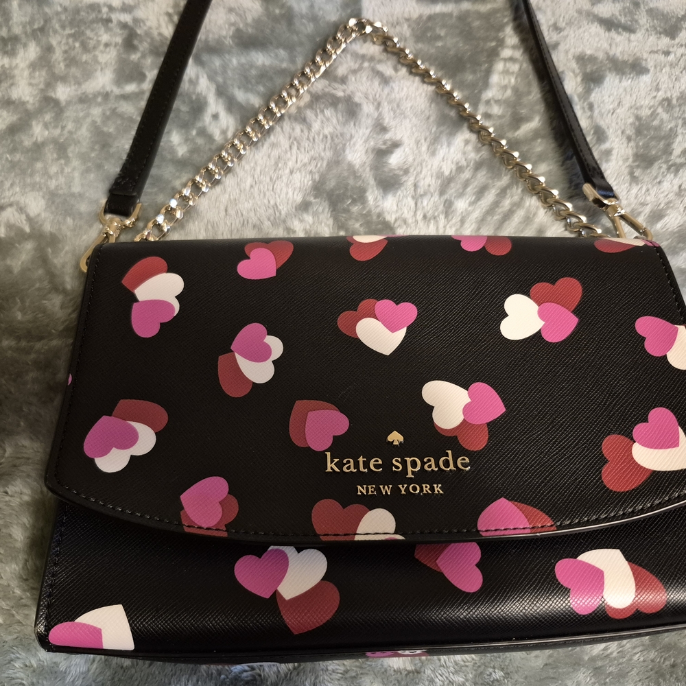 Kate Spade Black and Pink Crossbody Bag with Heart Print